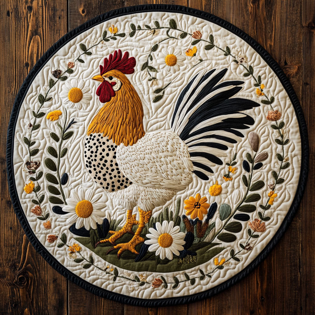 Rustic Chicken WN2108103CL Quilted Round Mat