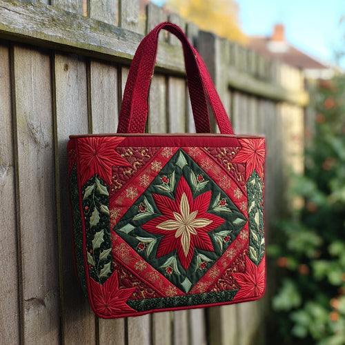 Poinsettia Star XR2611020CL Quilted Tote Bag
