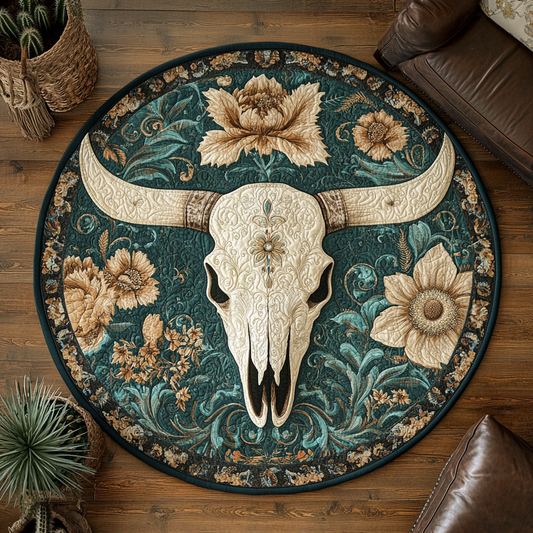 Vintage Buffalo Skull WY2003130CL Quilted Round Mat