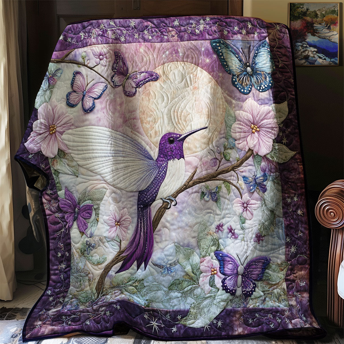 Purple Hummingbird WJ1501021CL Quilt