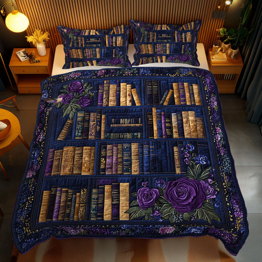 Navy Flower Bookshelf WY2612078CL Duvet Cover Set