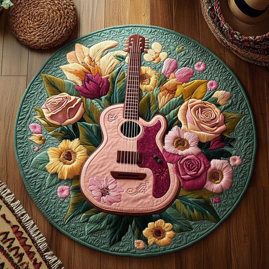Floral Pink Guitar WY2305014CL Quilted Round Mat