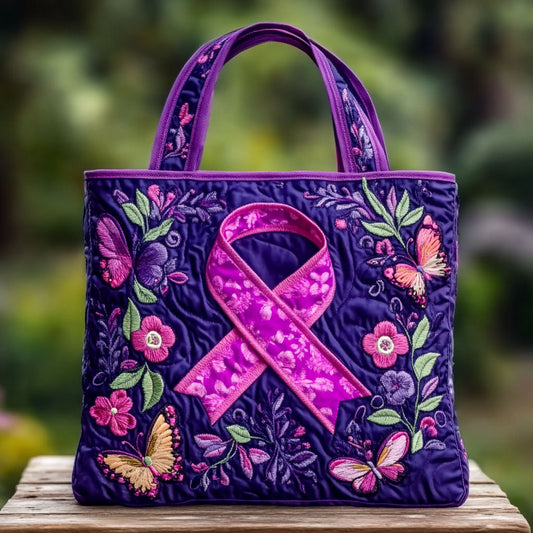 Purple Ribbon Glow WN2909047CL Quilted Tote Bag