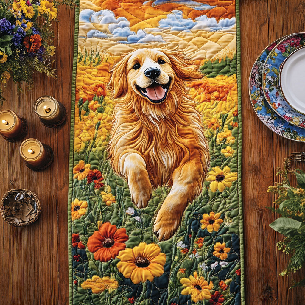 Floral Golden Retriever CW3105619CL Quilted Table Runner