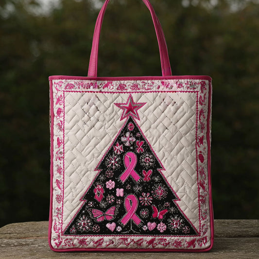 Pink Ribbon Christmas Tree Spirit WN0410048CL Quilted Tote Bag