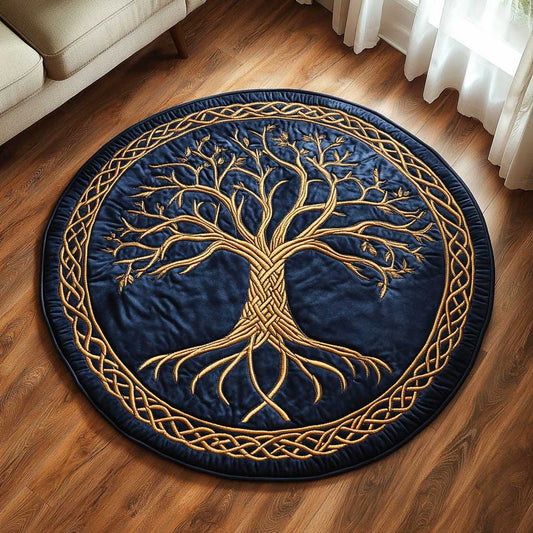 Golden Tree Of Life WN1403052CL Quilted Round Mat