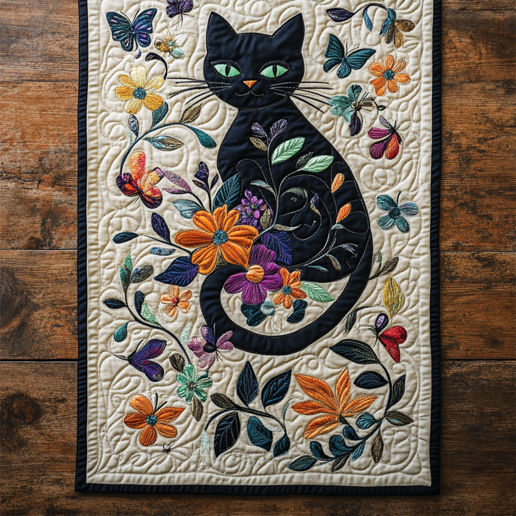 Black Cat In Garden WY2904086CL Quilted Table Runner