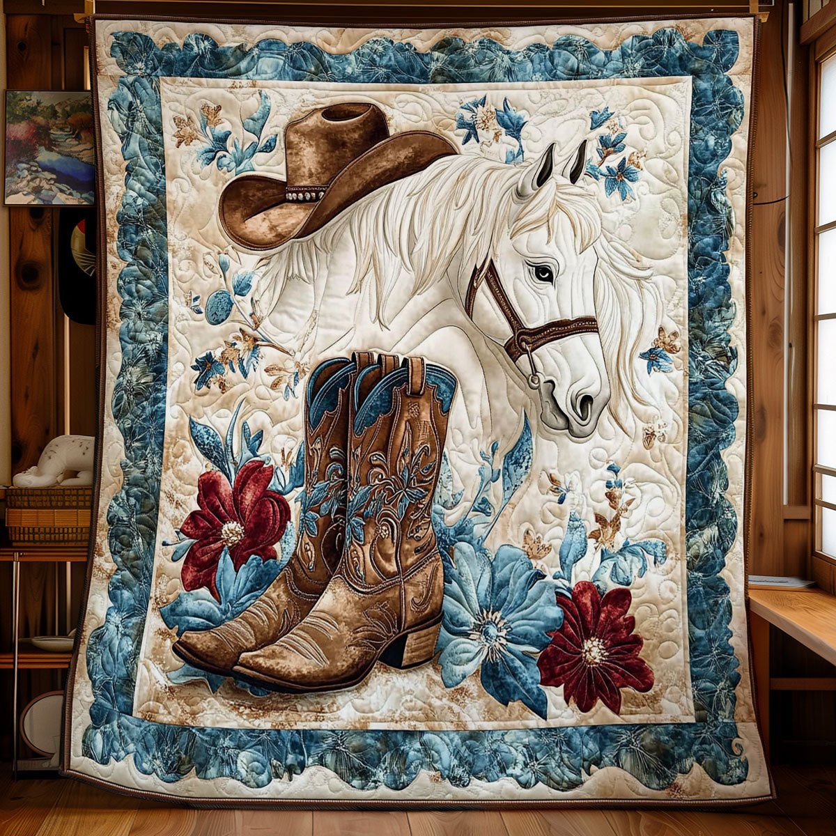 Cowboy And White Horse WY1701032CL Quilt