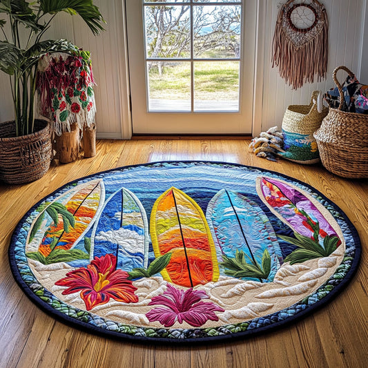 Colorful Surfboard Beach WY3006038CL Quilted Round Mat