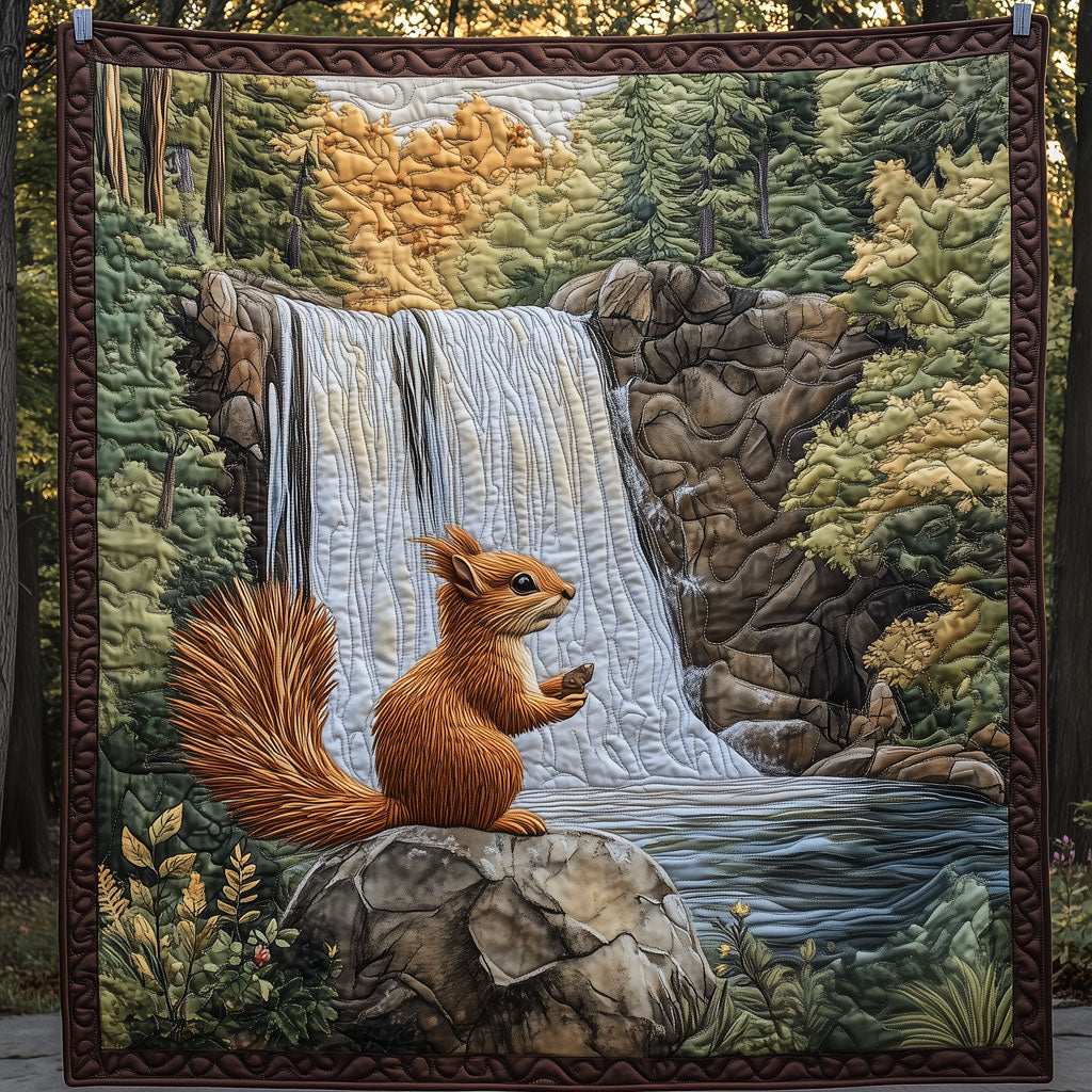 Squirrel Sitting Beside A Waterfall LT2409028CL Quilt