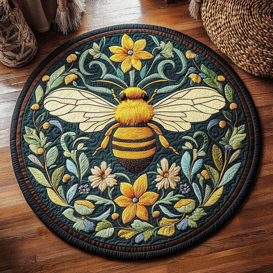 Floral Wreath Bee WY0206025CL Quilted Round Mat