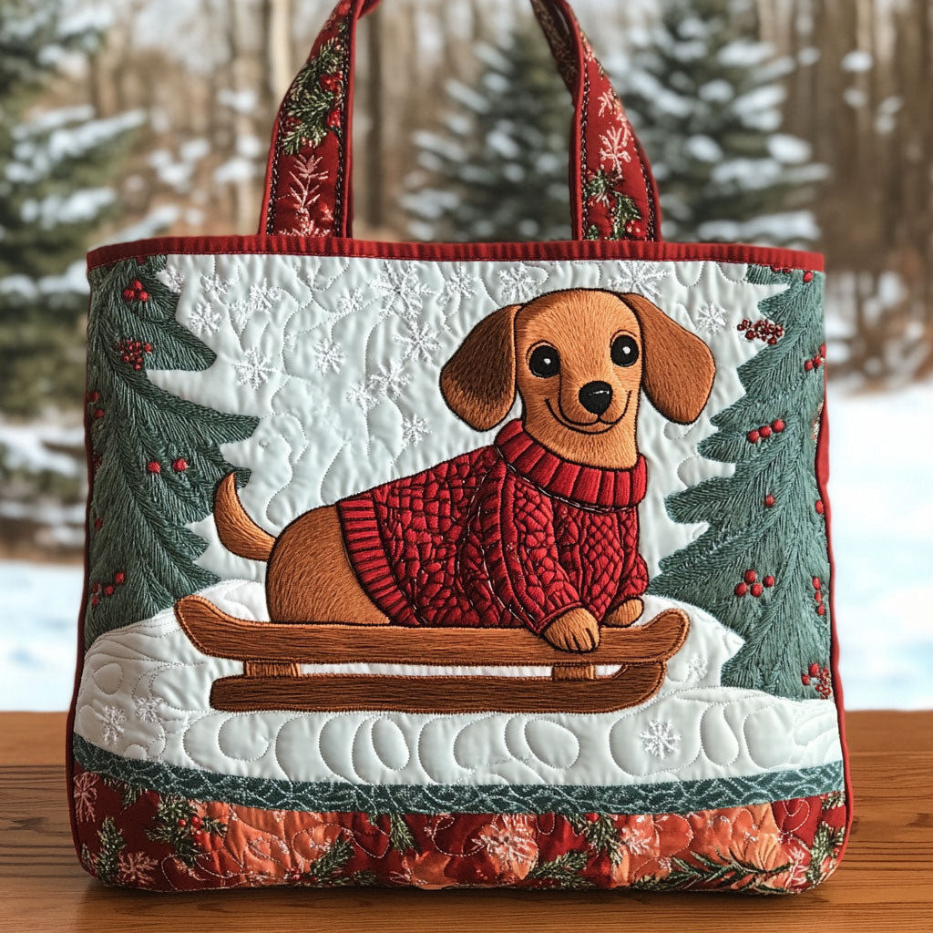Festive Dachshund CW1211022CL Quilted Tote Bag