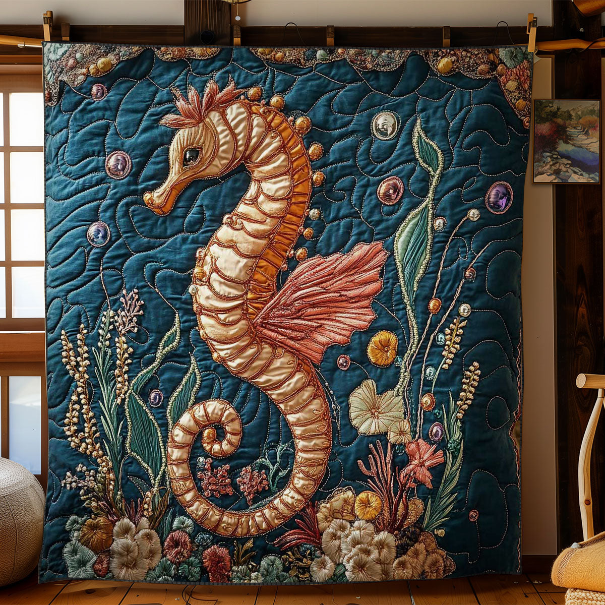 Seahorse And Shells Delight WN2503121CL Quilt