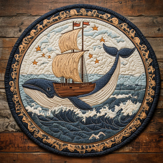 Whale’s Wooden Burden WN1607063CL Quilted Round Mat