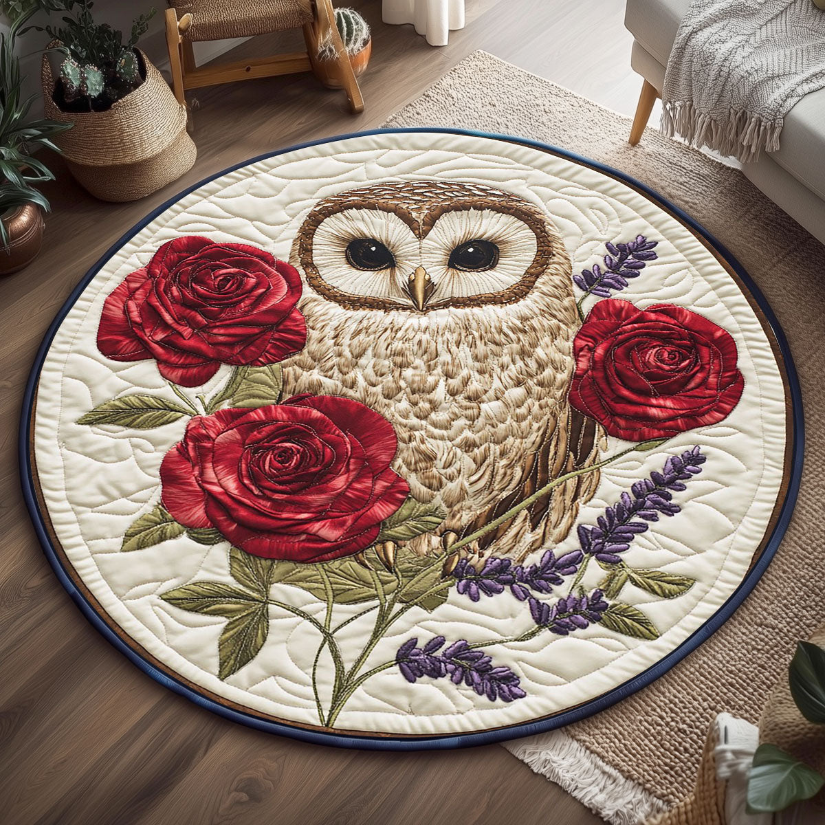 Majestic Owl Blossom WP2304014CL Quilted Round Mat