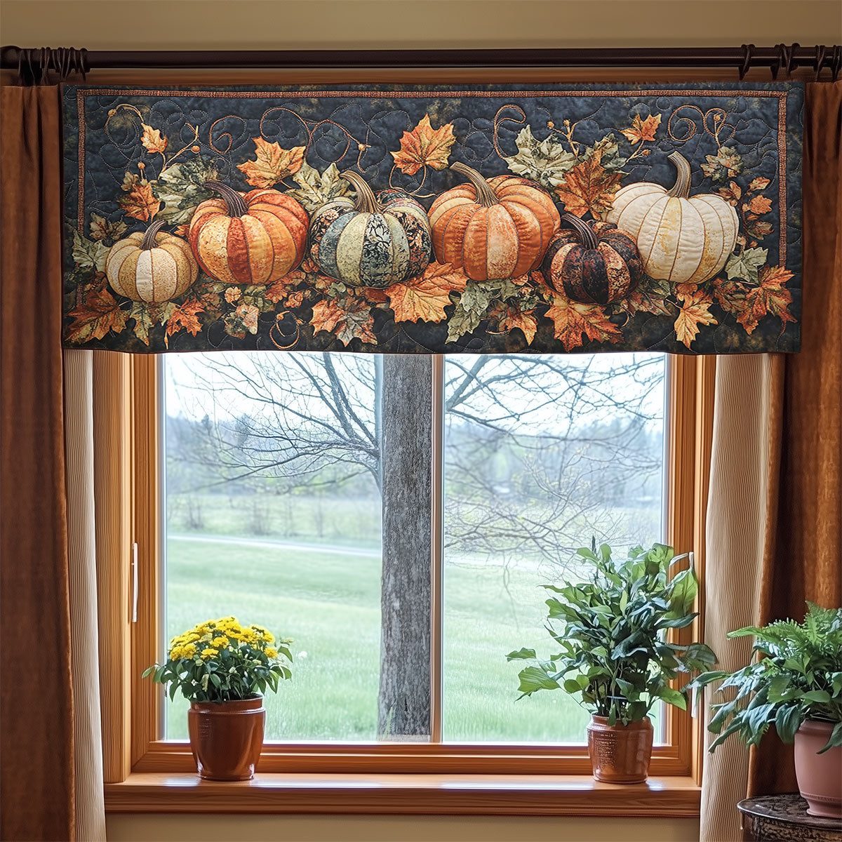 Pumpkin Grin WN2307063CL Quilted Valance