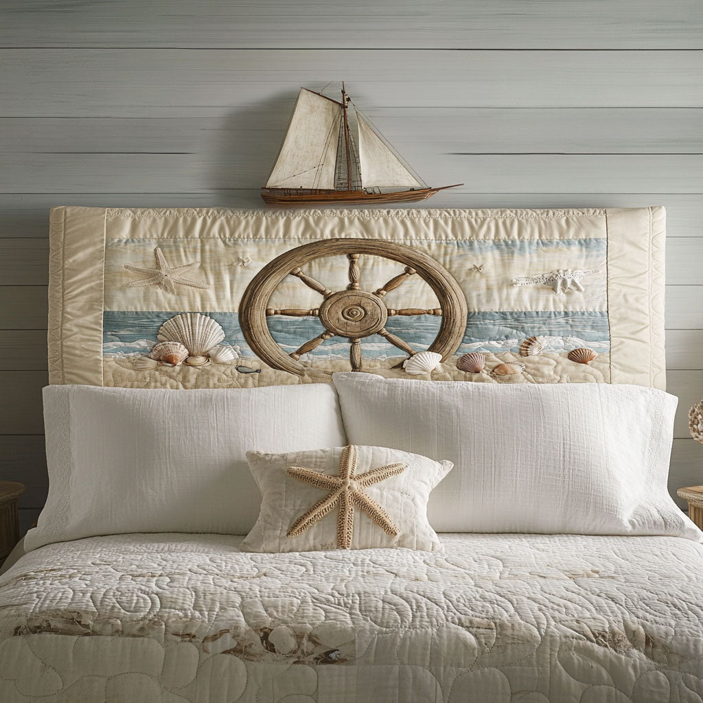 Shellshore Ship Wheel WN0501063CL Quilted Headboard Slipcover