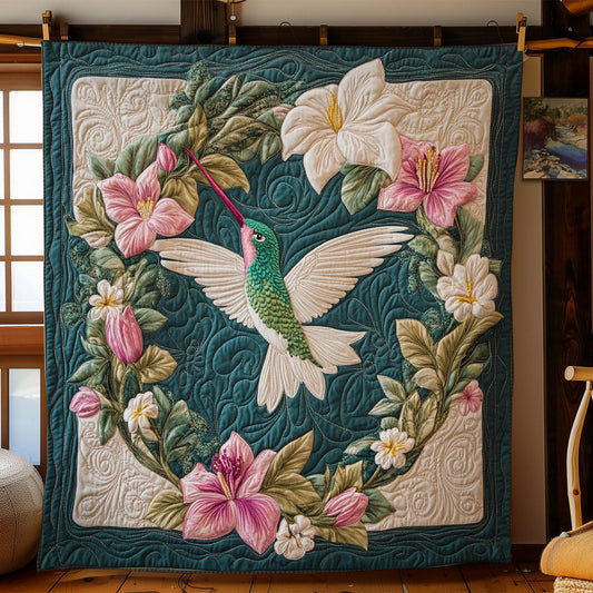Hummingbird In Flower Wreath WY2403023CL Quilt