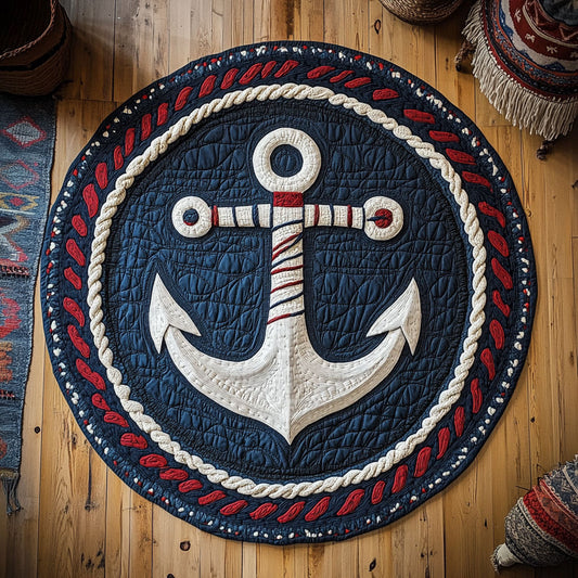 Striped Anchor WY1106049CL Quilted Round Mat