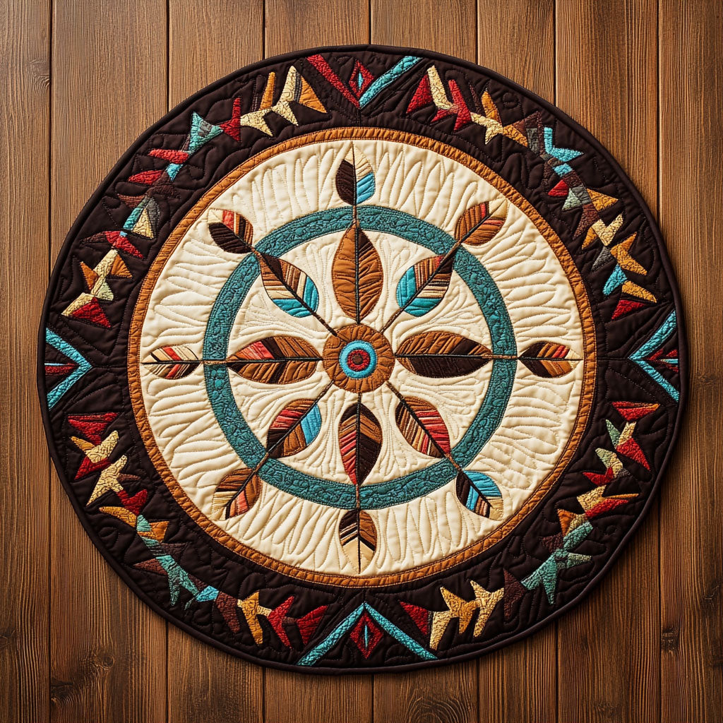 Native Spirit Wheel WN1407064CL Quilted Round Mat