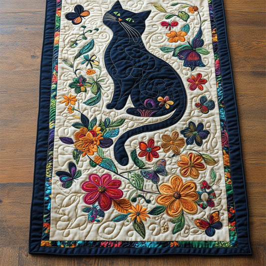 Floral Black Cat WY2504031CL Quilted Table Runner