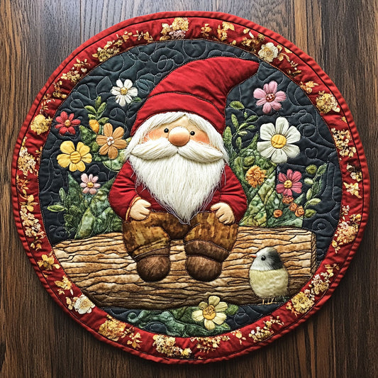 Gnome and Bird CM1405018CL Quilted Round Mat
