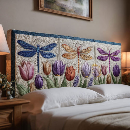 Dragonfly and Colorful Tulip CW3012008CL Quilted Headboard Slipcover