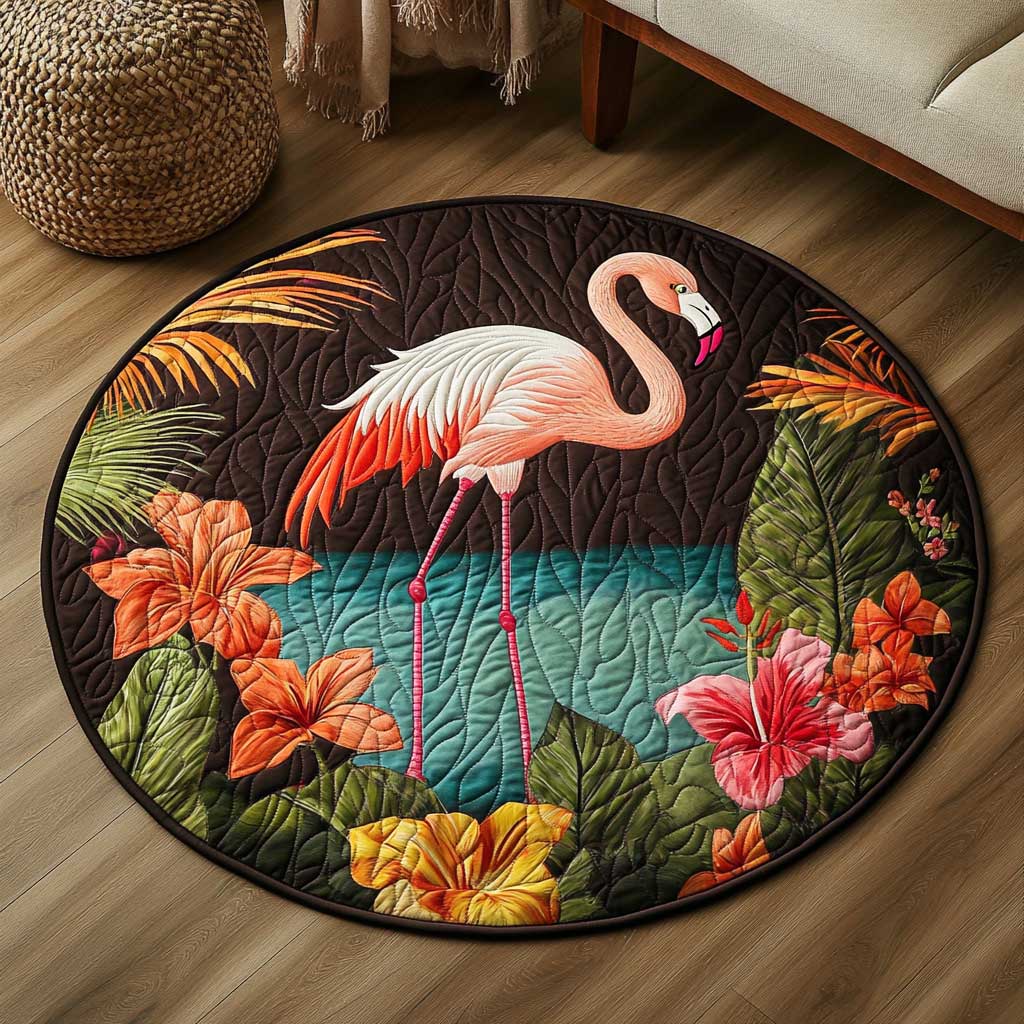 Flamingo Love WN1803044CL Quilted Round Mat