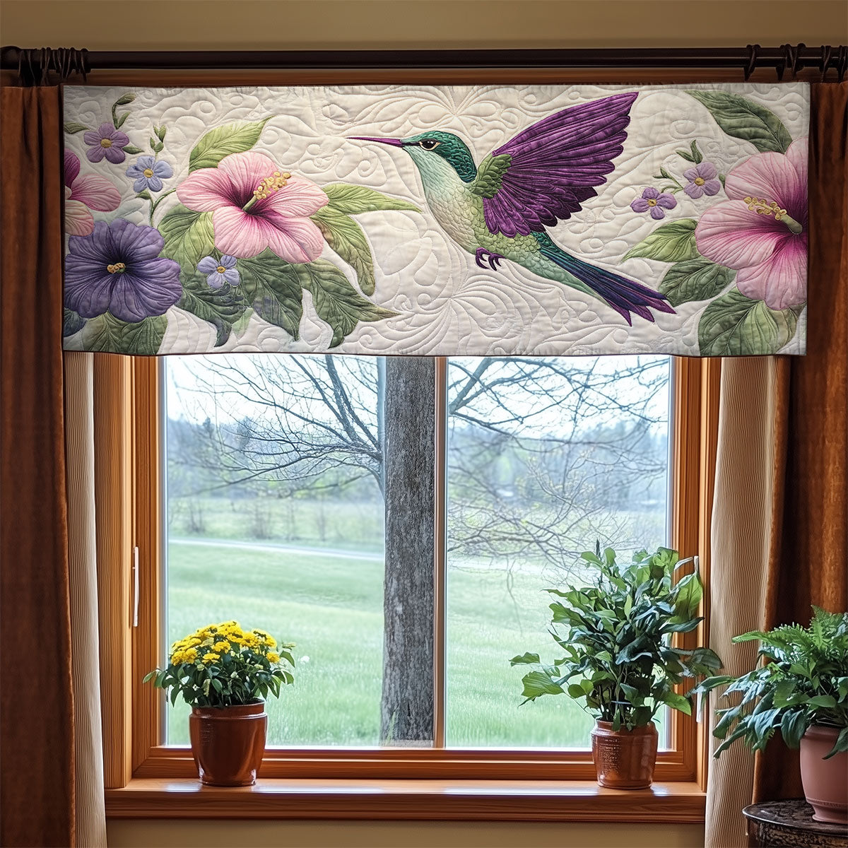 Hummingbird Flower WX2205037CL Quilted Valance