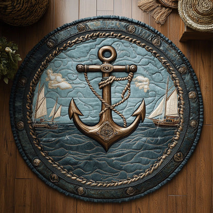 Deep Blue Anchor WY1106011CL Quilted Round Mat