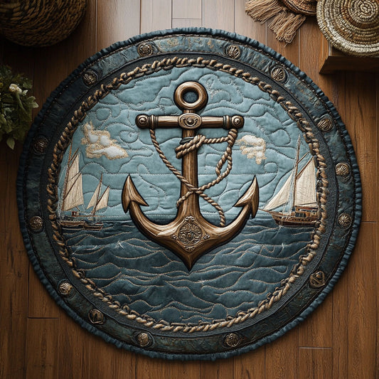 Deep Blue Anchor WY1106011CL Quilted Round Mat