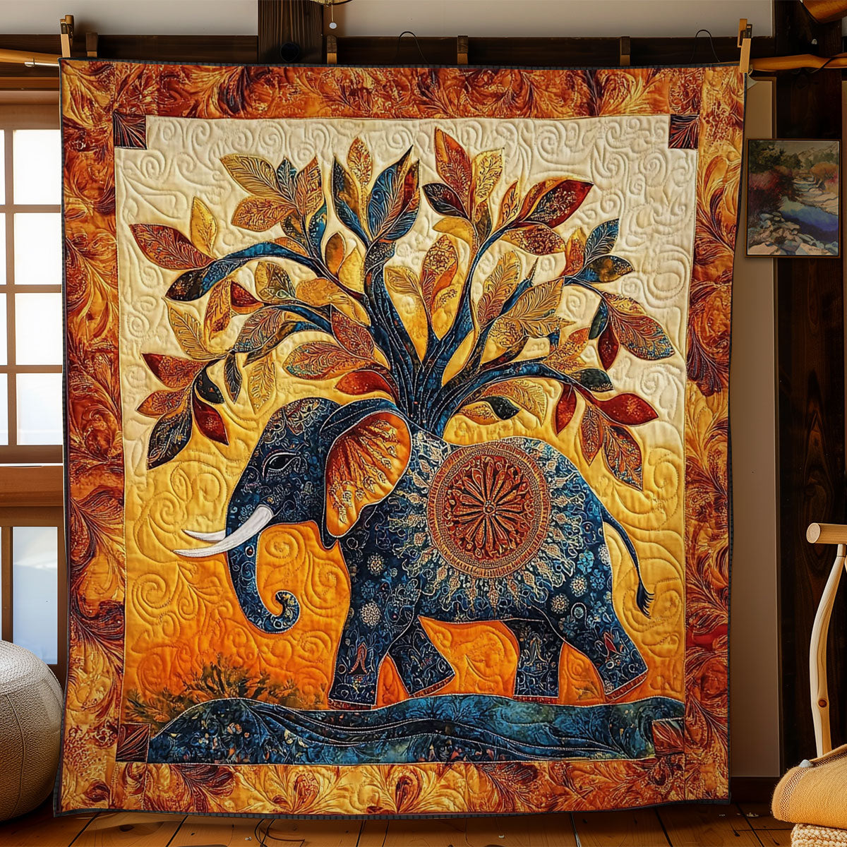 Elephant And Sunset Tree WY1002055CL Quilt