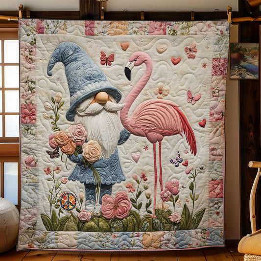 Whimsical Flamingo Gnome WN1112040CL Quilt