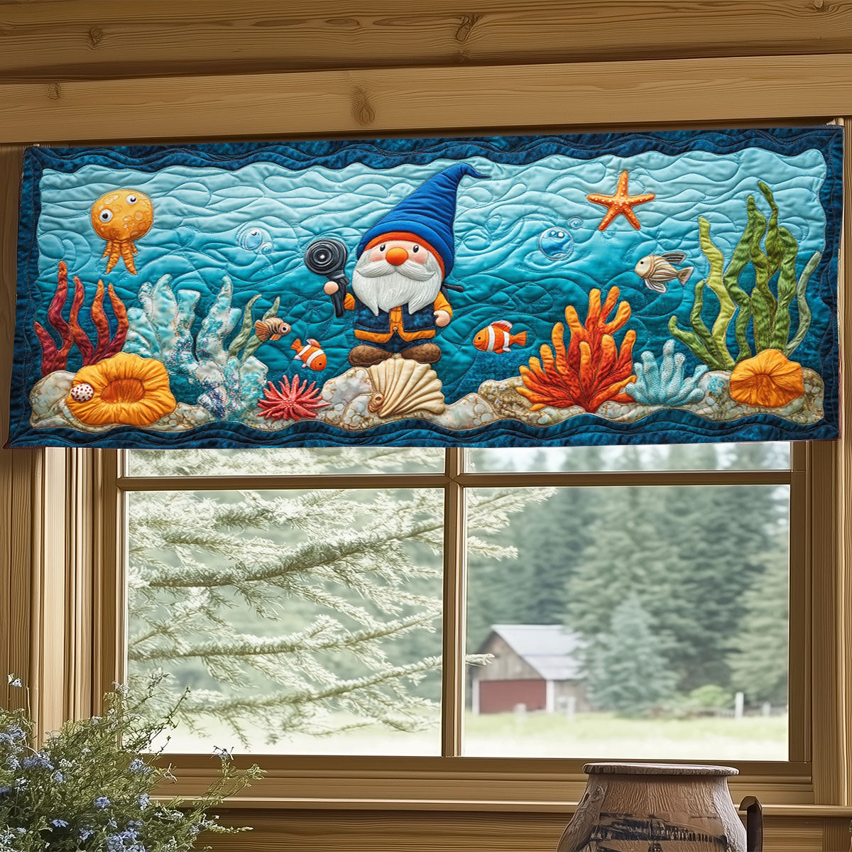 Gnome Explores The Ocean WJ0204017CL Quilted Valance