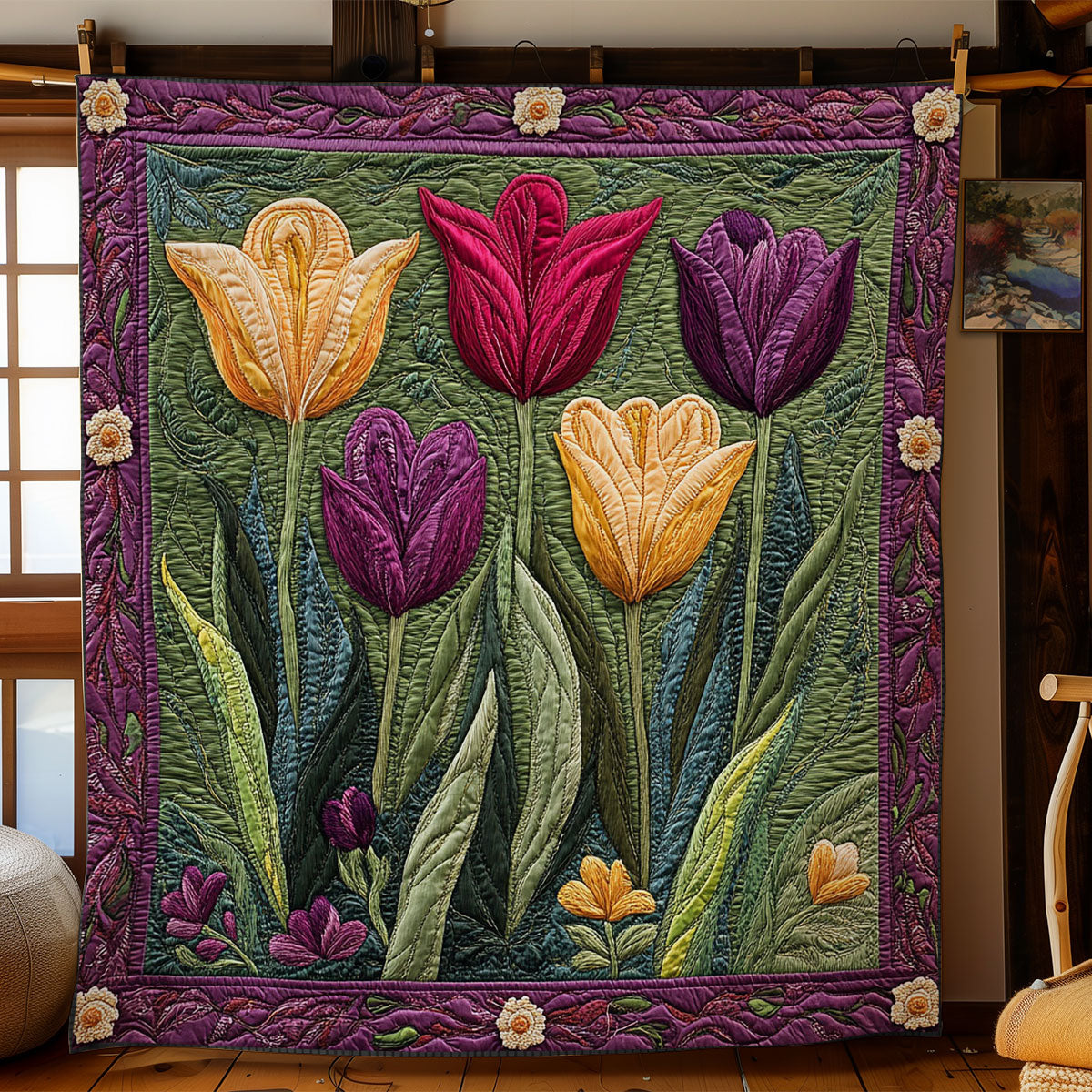 Floral Ring Of Tulips WN1706007CL Quilt