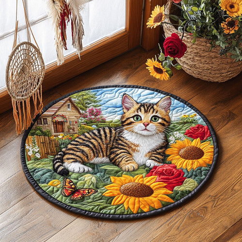 Sunflowers and Purrs WJ0805046CL Quilted Round Mat