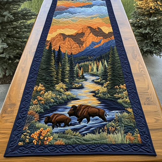 Buffalo In Forest WY2605021CL Quilted Table Runner