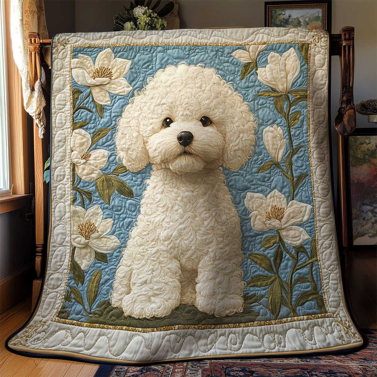 Bichon In Magnolia Garden WY2103015CL Quilt