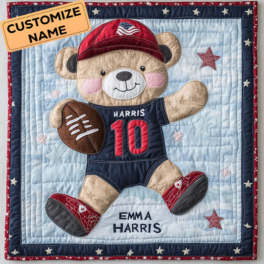 Football Bear CW2107038CL Personalized Baby Quilt