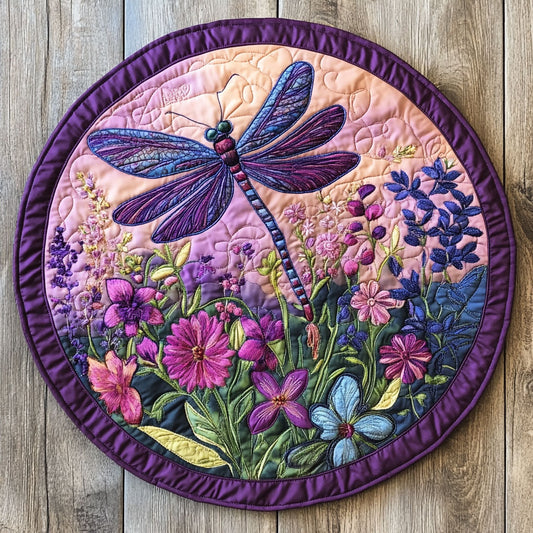 Floral Dragonfly CW1205084CL Quilted Round Mat