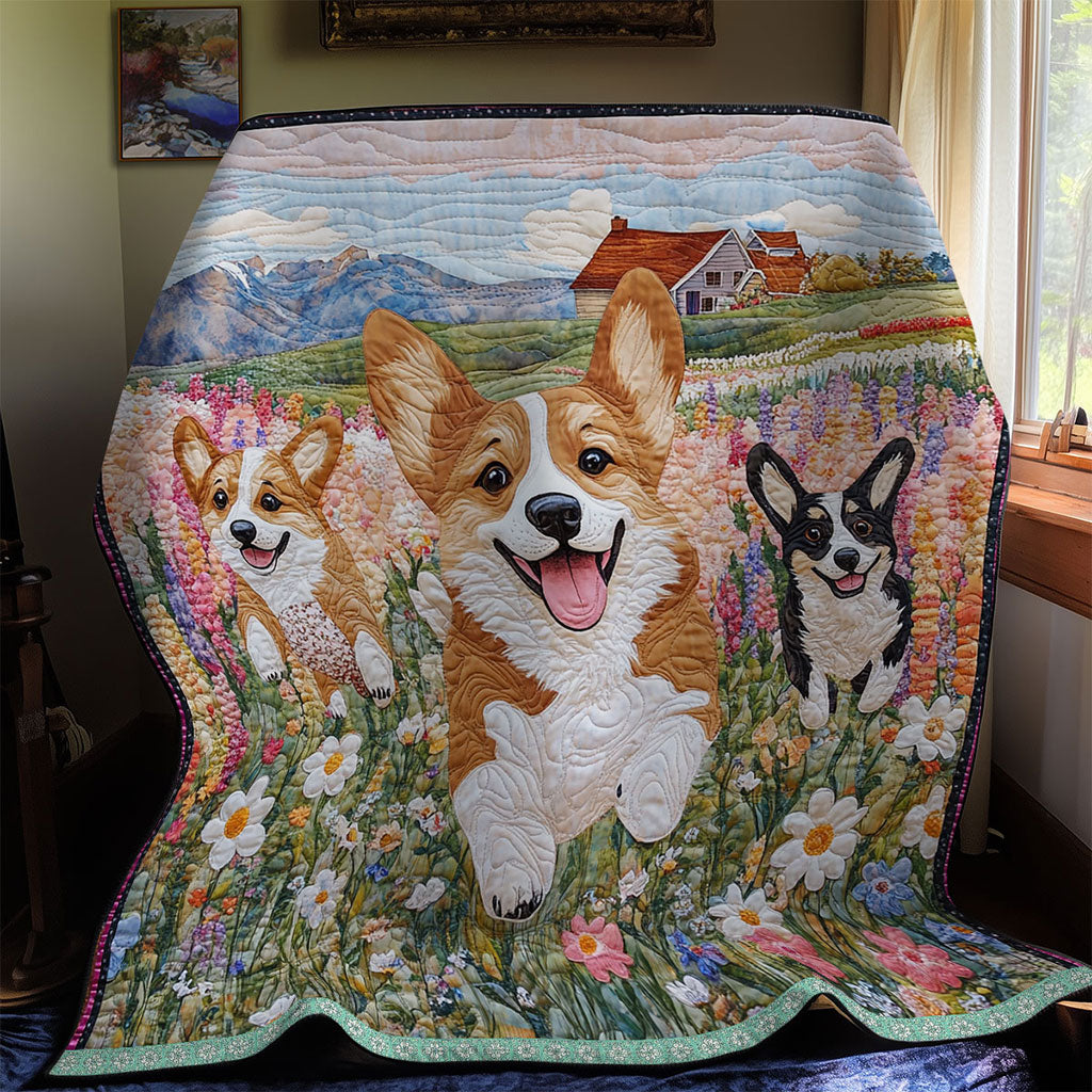 Corgi Happy Flower WT0701001CL Quilt