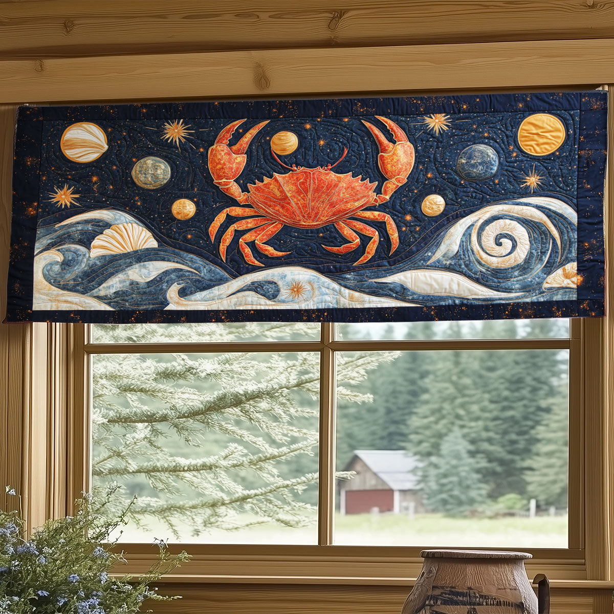 Crab Around Planet WY2305034CL Quilted Valance