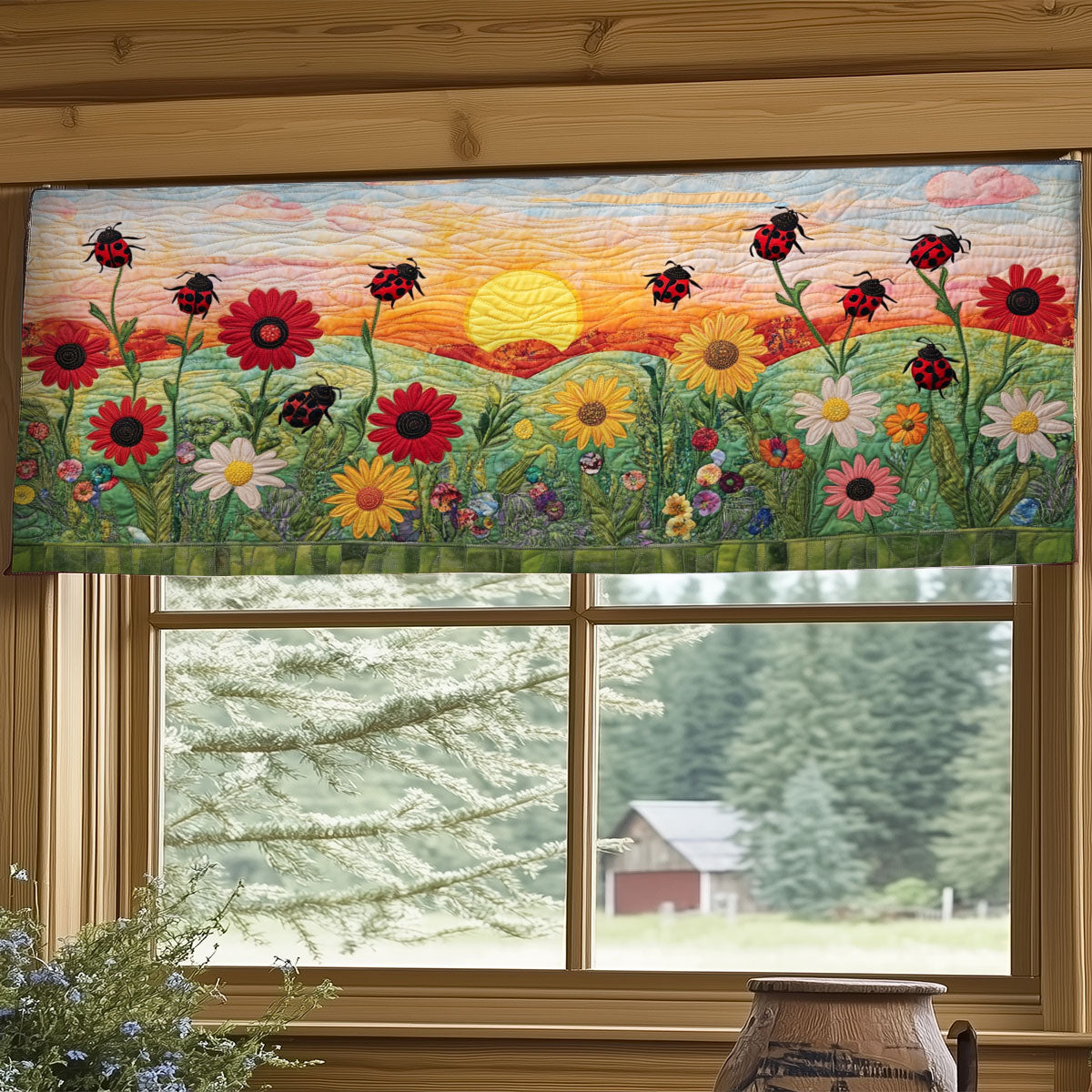 Wildflowe Ladybug Meadow WY0406045CL Quilted Valance