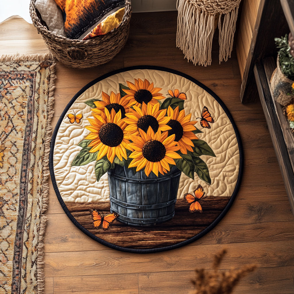 Sunflower Basket WY0206042CL Quilted Round Mat