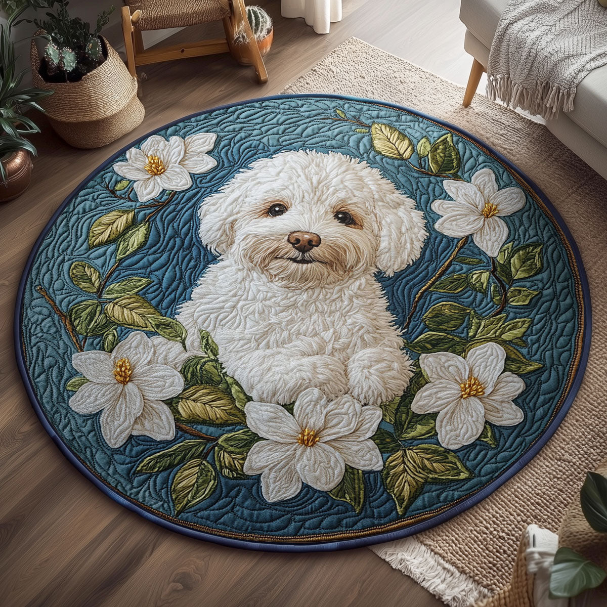 Fluffy Flowers WY2203064CL Quilted Round Mat