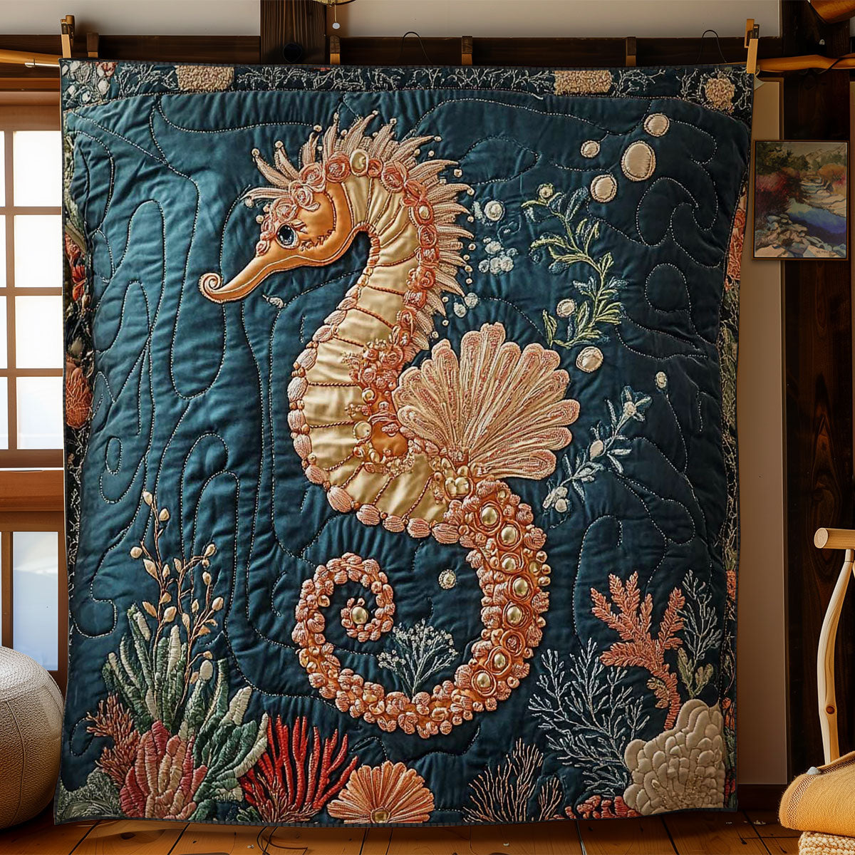 Seahorse Coral Cove WN2503122CL Quilt