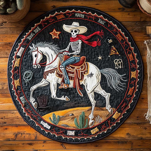 Skeleton Cowboy Storm WN1205086CL Quilted Round Mat