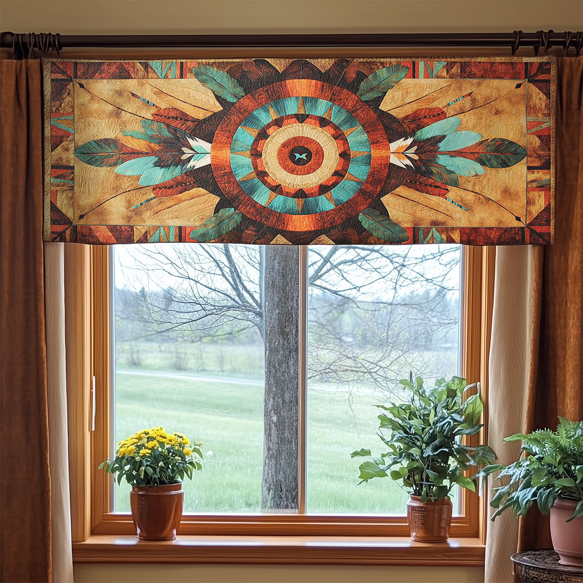 Native Grid Compass WN1407088CL Quilted Valance