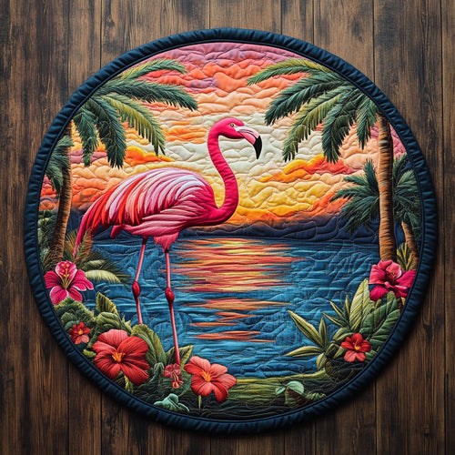 Flamingo Sunset CM0406044CL Quilted Round Mat