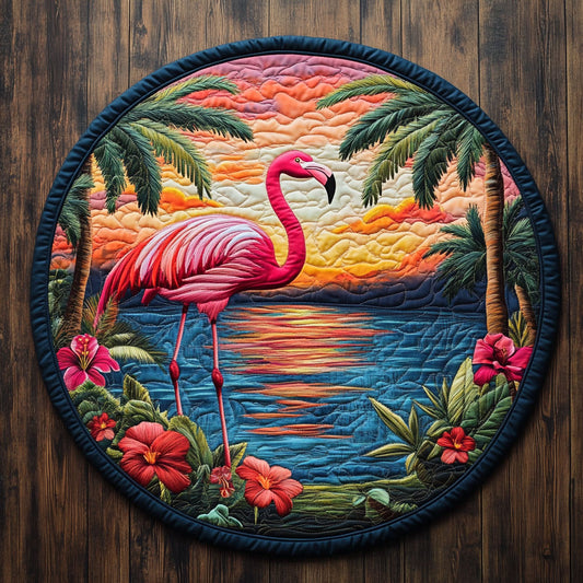 Flamingo Sunset CM0406044CL Quilted Round Mat